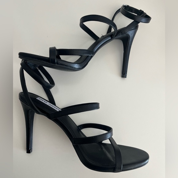 NWOT Steve Madden Black Leather Fauna Stiletto Sandal Sz 10 - Picture 2 of 5